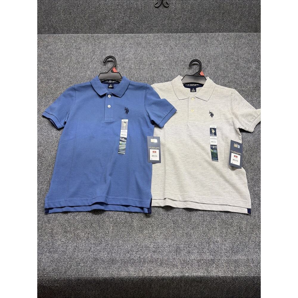 Lot Of 2 U.S. Polo Assn. Boys Jersey Polo Shirt Sz 8 Blue /Gray Short Sleeve NWT